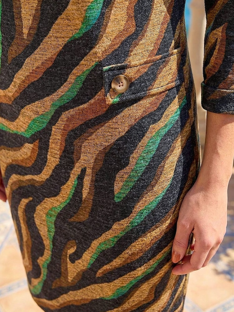 Roman Brown Zebra Print Stretch Swing Dress - Image 4 of 4