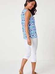 Roman Blue Petite Aztec Chain Trim Stretch Top - Image 3 of 5