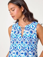 Roman Blue Petite Aztec Chain Trim Stretch Top - Image 4 of 5