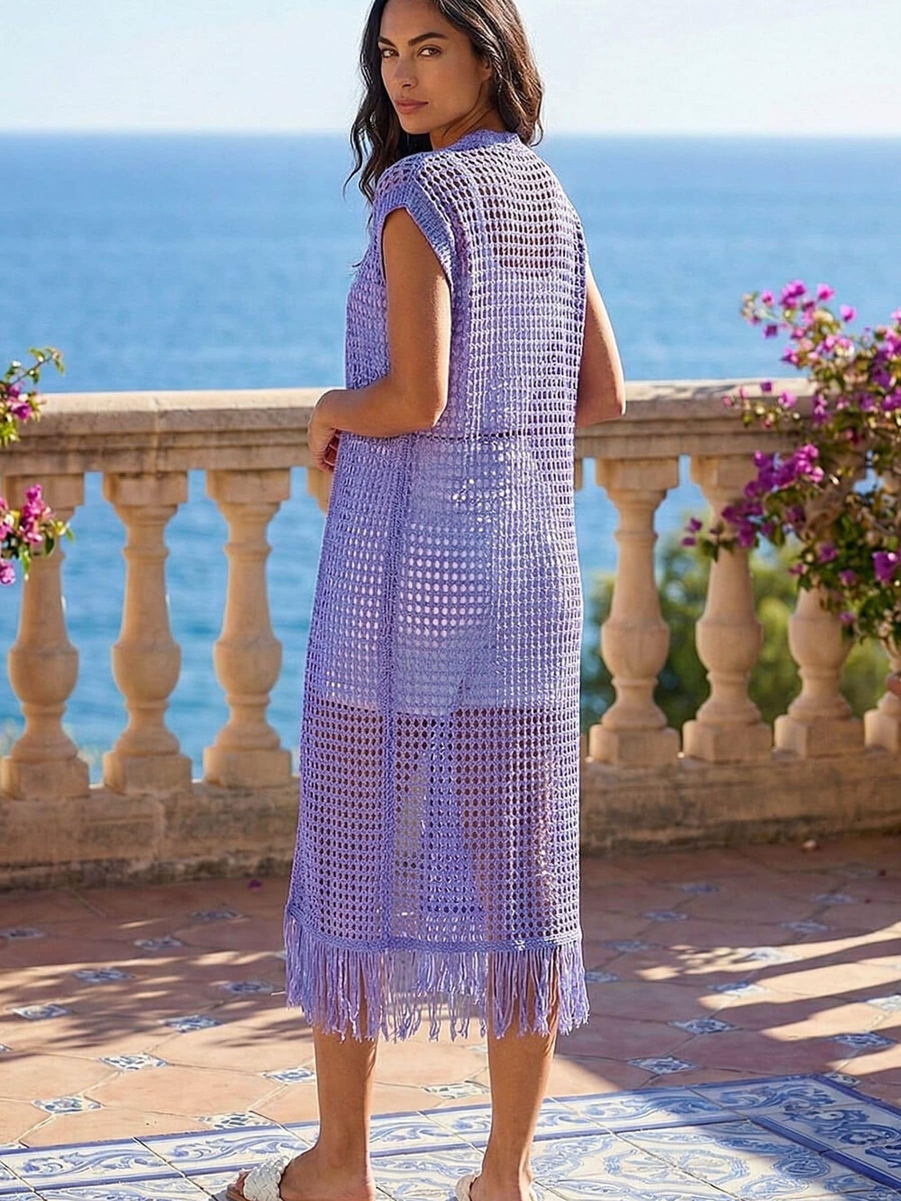 Buy Roman Purple Longline Shimmer Tassel Knit Kimono from Next
