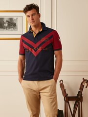 Joules Official Blair Navy/Burgundy Chevron Colourblock Polo Shirt - Image 1 of 4