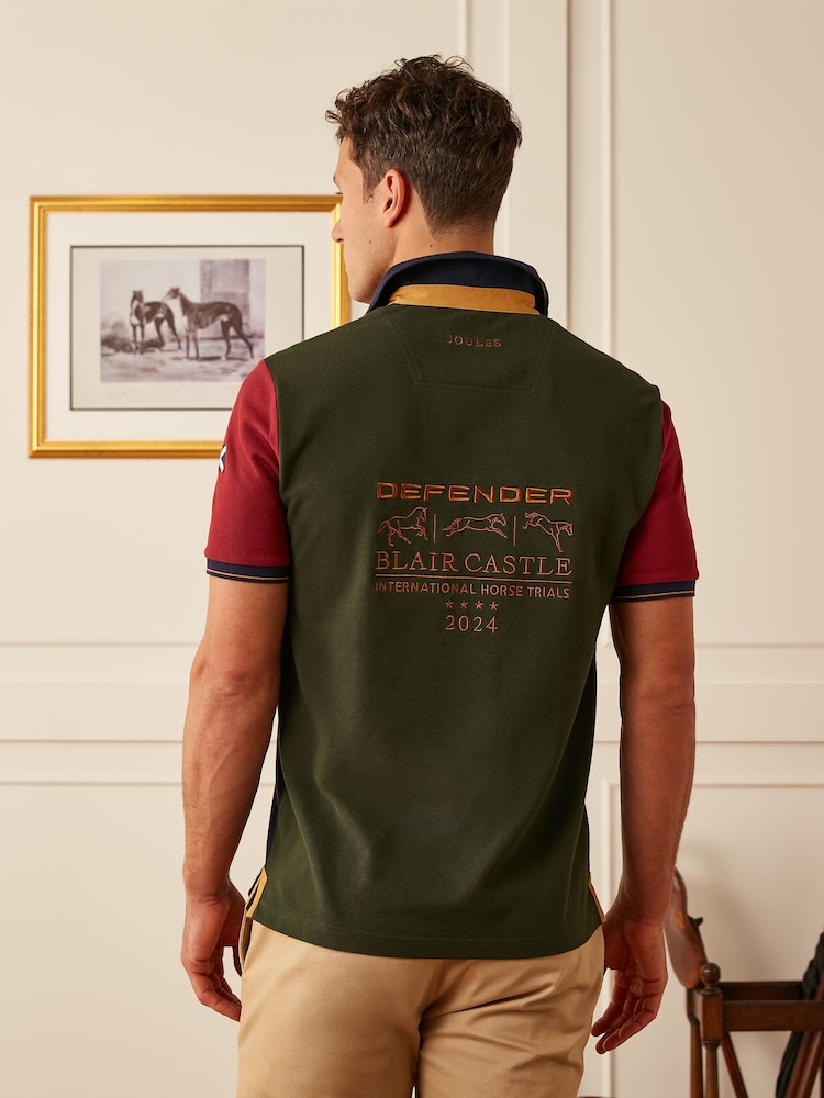 Joules Official Blair Navy/Burgundy Chevron Colourblock Polo Shirt - Image 2 of 4