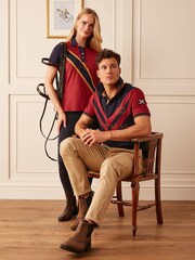 Joules Official Blair Navy/Burgundy Chevron Colourblock Polo Shirt - Image 3 of 4