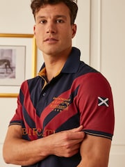 Joules Official Blair Navy/Burgundy Chevron Colourblock Polo Shirt - Image 4 of 4