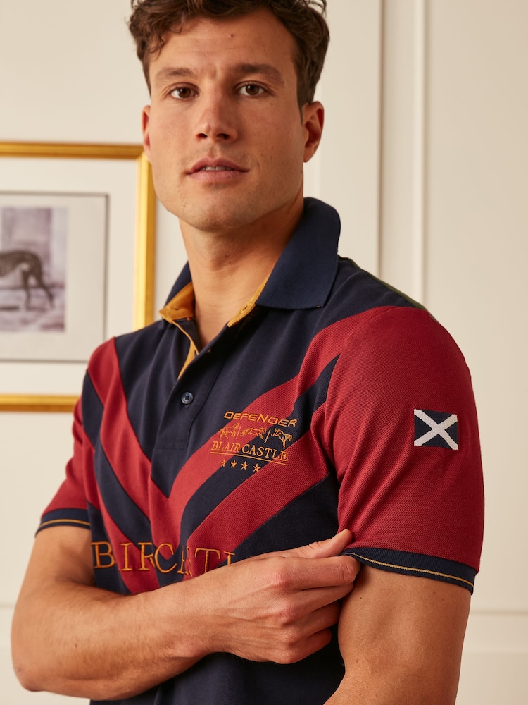 Joules Official Blair Navy/Burgundy Chevron Colourblock Polo Shirt - Image 4 of 4