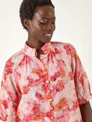 Roman Orange Floral Print Button Detail Blouse - Image 4 of 5
