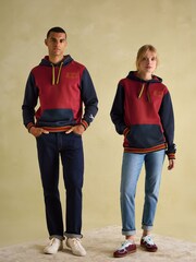 Joules Official Blair Navy/Burgundy Unisex Colourblock Hoodie - Image 1 of 7