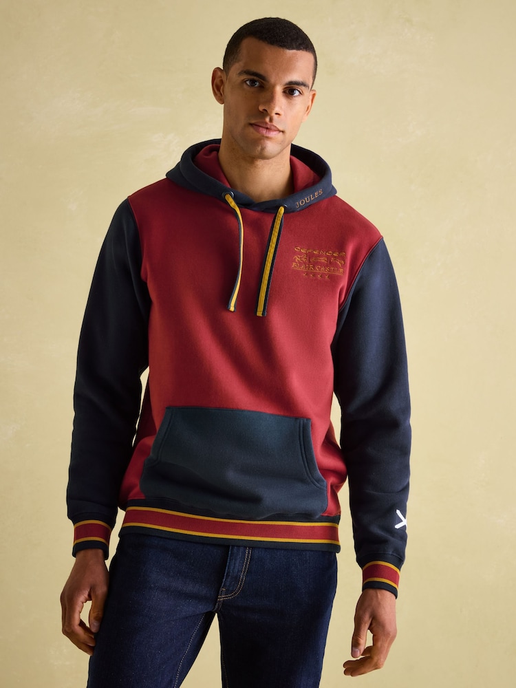 Joules Official Blair Navy/Burgundy Unisex Colourblock Hoodie - Image 2 of 7