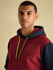 Joules Official Blair Navy/Burgundy Unisex Colourblock Hoodie - Image 4 of 7