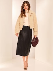 Lipsy Camel Shearling Biker Jacket - Image 6 of 6