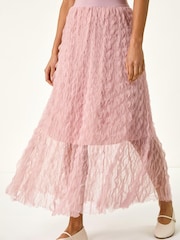Roman Pink Textured Mesh Skirt - Image 1 of 5
