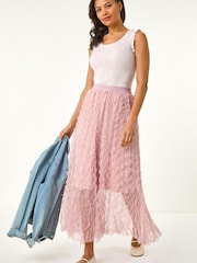 Roman Pink Textured Mesh Skirt - Image 3 of 5