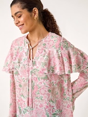 Roman Pink Floral Print Tie Front Top - Image 4 of 5