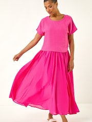 Roman Pink Cotton Top Overlay Midi Dress - Image 1 of 5