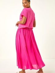 Roman Pink Cotton Top Overlay Midi Dress - Image 3 of 5