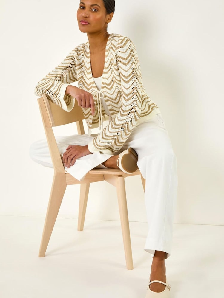 Roman White Textured Shimmer Wave Shrug - Image 1 of 5