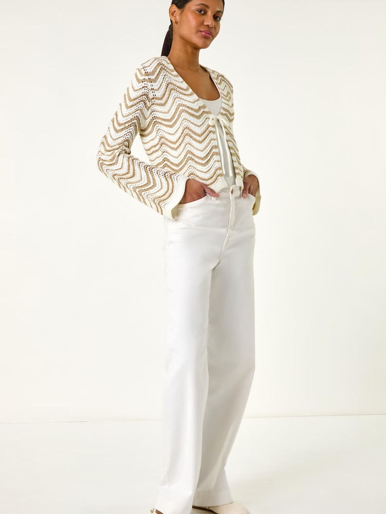 Roman White Textured Shimmer Wave Shrug - Image 2 of 5