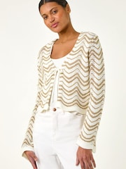 Roman White Textured Shimmer Wave Shrug - Image 4 of 5