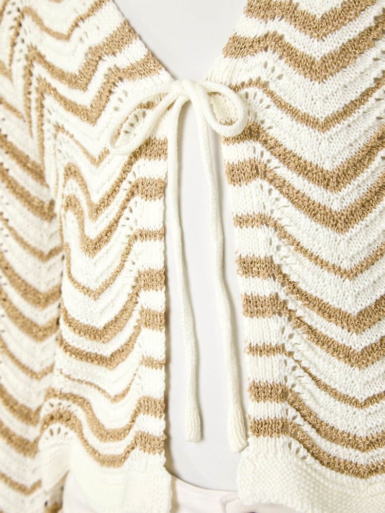 Roman White Textured Shimmer Wave Shrug - Image 5 of 5