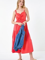 Roman Pink Cotton Strappy Tiered Midi Dress - Image 1 of 5