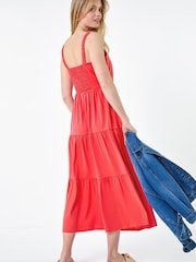 Roman Pink Cotton Strappy Tiered Midi Dress - Image 3 of 5
