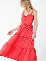 Roman Pink Cotton Strappy Tiered Midi Dress - Image 4 of 5