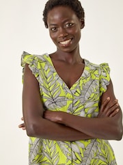 Roman Green Tropical Print Frill Sleeve Vest - Image 4 of 5