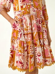 Roman Orange Patchwork Smock V-Neck Dress - Image 5 of 5