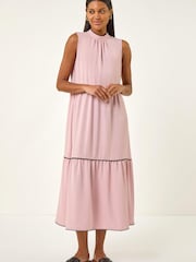 Roman Pink Tiered Swing Midi Dress - Image 1 of 4