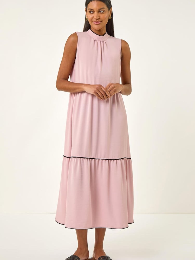 Roman Pink Tiered Swing Midi Dress - Image 1 of 4 Roman Pink Tiered Swing Midi Dress - Image 1 of 4