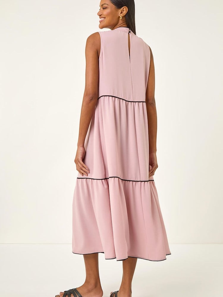 Roman Pink Tiered Swing Midi Dress - Image 2 of 4 Roman Pink Tiered Swing Midi Dress - Image 2 of 4