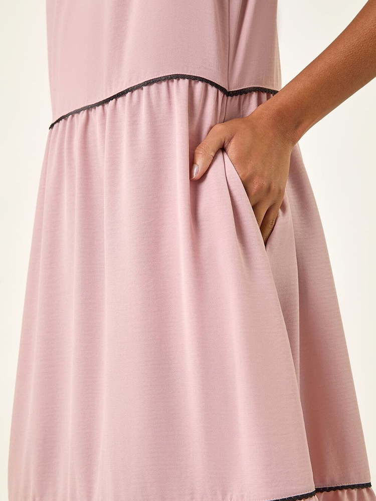 Roman Pink Tiered Swing Midi Dress - Image 4 of 4 Roman Pink Tiered Swing Midi Dress - Image 4 of 4
