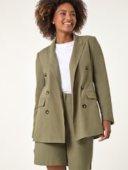 Roman Khaki Green Cotton Double Breasted Collar Jacket - Image 1 of 5