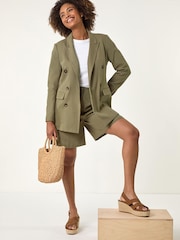 Roman Khaki Green Cotton Double Breasted Collar Jacket - Image 4 of 5