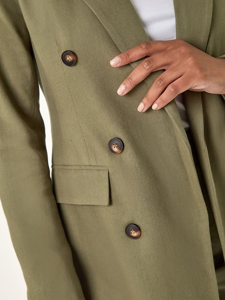 Roman Khaki Green Cotton Double Breasted Collar Jacket - Image 5 of 5