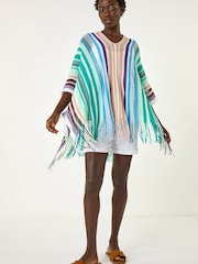 Roman Blue Multi Stripe Knit Poncho - Image 1 of 5