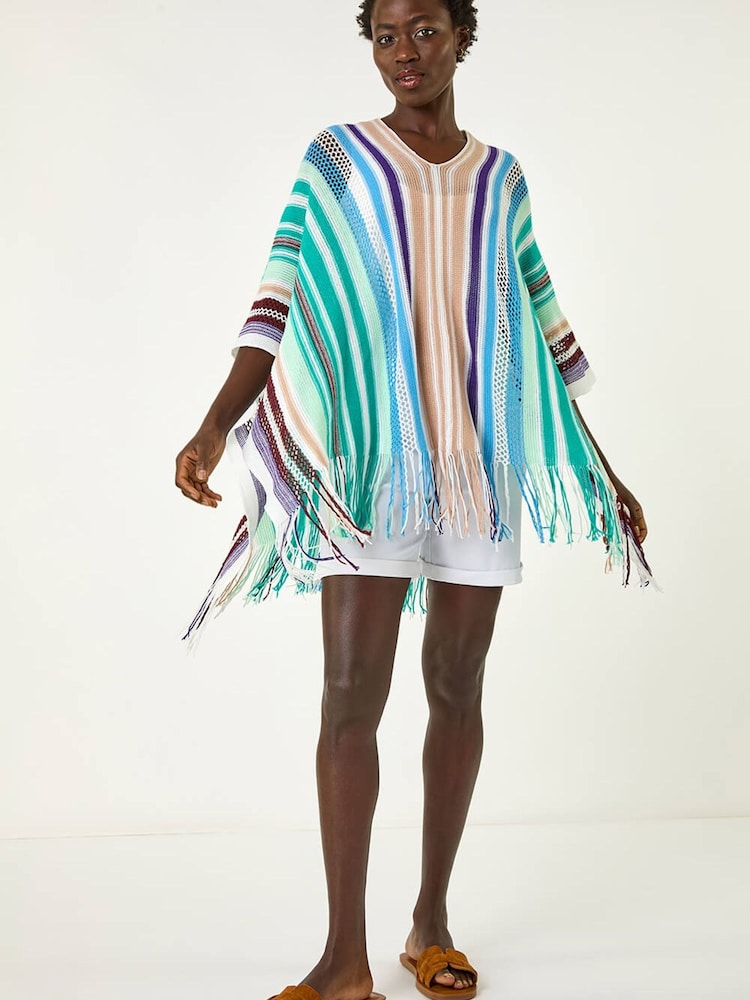 Roman Blue Multi Stripe Knit Poncho - Image 1 of 5