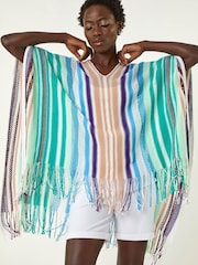 Roman Blue Multi Stripe Knit Poncho - Image 2 of 5