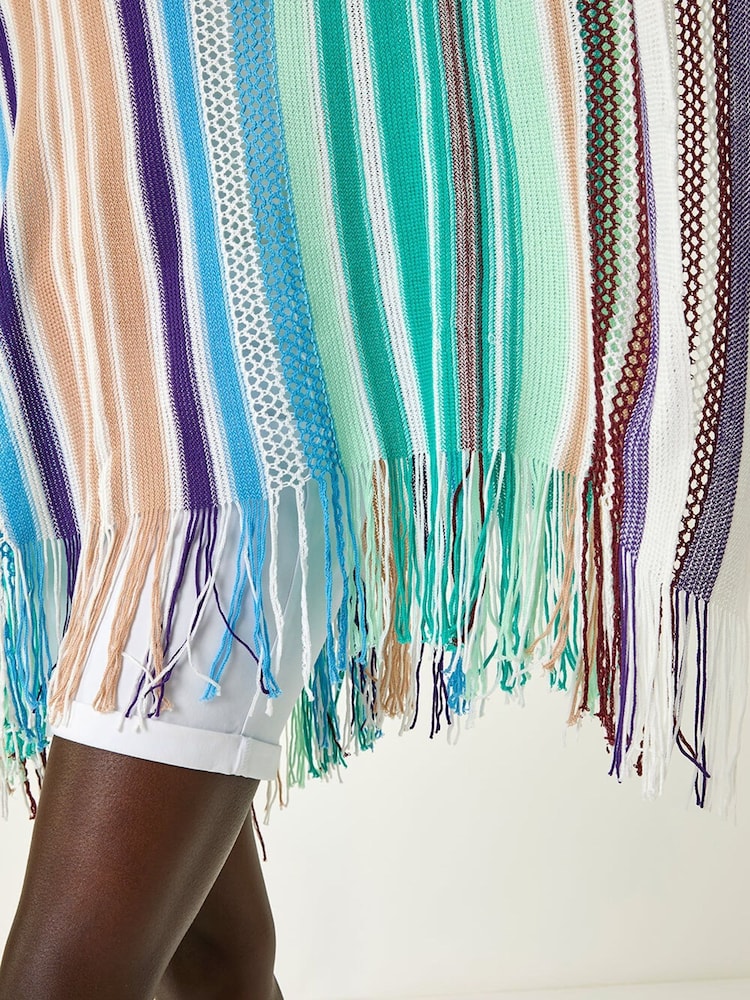 Roman Blue Multi Stripe Knit Poncho - Image 5 of 5