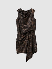Reiss Black/Gold Cass Metallic-Thread Printed Draped Mini Dress - Image 2 of 8