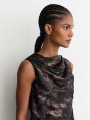 Reiss Black/Gold Cass Metallic-Thread Printed Draped Mini Dress - Image 4 of 8