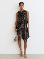 Reiss Black/Gold Cass Metallic-Thread Printed Draped Mini Dress - Image 6 of 8