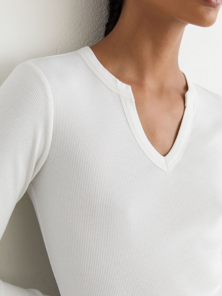 Reiss White Athena Stretch-Cotton Notch-Neck Top - Image 1 of 6
