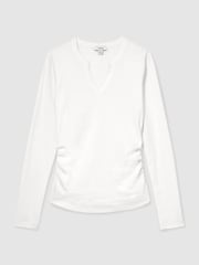 Reiss White Athena Stretch-Cotton Notch-Neck Top - Image 2 of 6