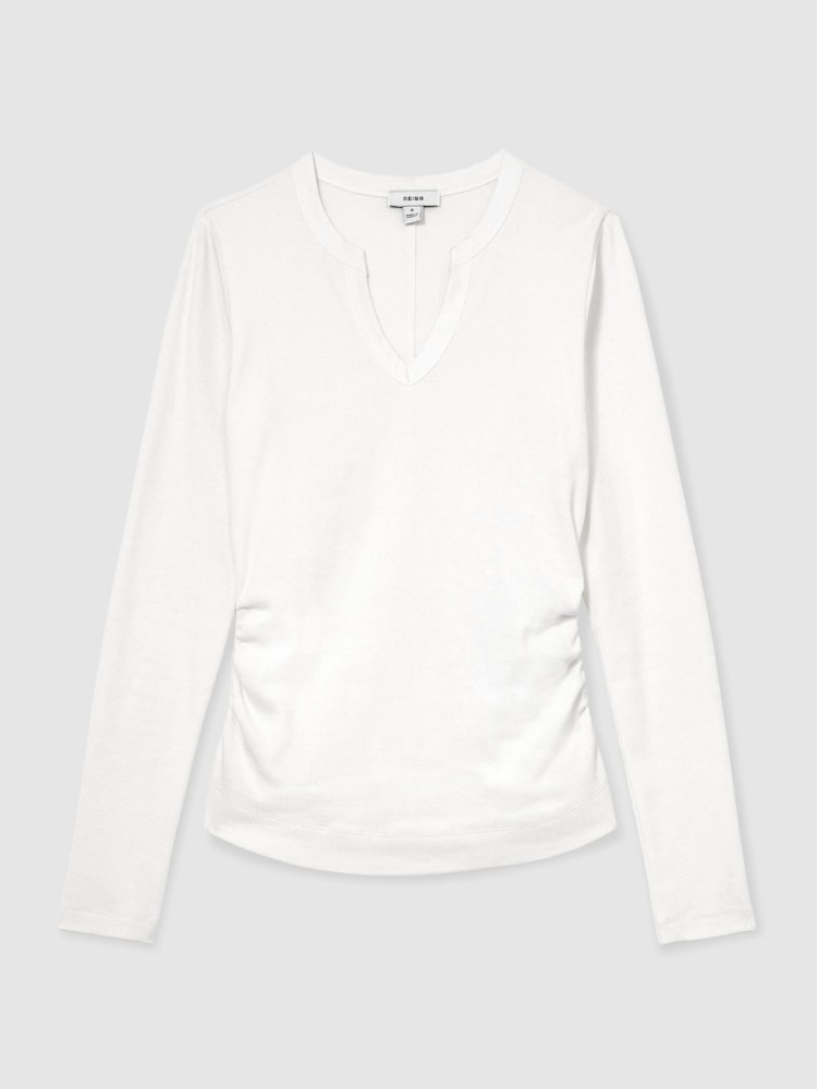 Reiss White Athena Stretch-Cotton Notch-Neck Top - Image 2 of 6