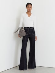 Reiss White Athena Stretch-Cotton Notch-Neck Top - Image 3 of 6