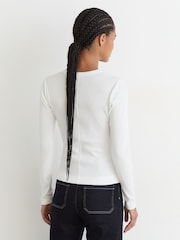 Reiss White Athena Stretch-Cotton Notch-Neck Top - Image 5 of 6