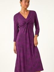 Roman Purple Petite Twist Front V-Neck Midi Dress - Image 1 of 5
