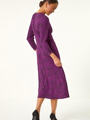 Roman Purple Petite Twist Front V-Neck Midi Dress - Image 3 of 5