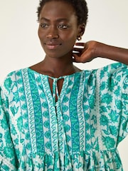 Roman Blue Tie Front Border Print Tassle Dress - Image 4 of 5